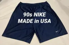 【USA製】90s ナイキ ショートパンツ ネイビー 刺繍スウォッシュ Lのサムネイル