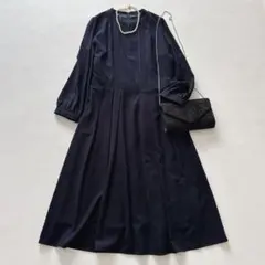 美品 ティアクラッセ フォーマル セレモニー ネイビー　ワンピース 長袖 L