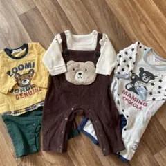 クマ刺繍 コーデュロイロンパース 3点セット