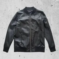 レザーボンバージャケット ブラック MA-1 袖ポケット ストリート M