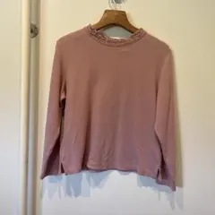 フリル付き長袖Tシャツ ピンク空き　襟フリル秋冬