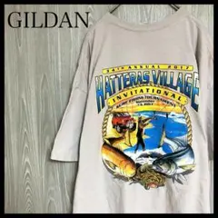 Z724ギルダン半袖Tシャツワンポイントロゴバックプリント魚アースカラー
