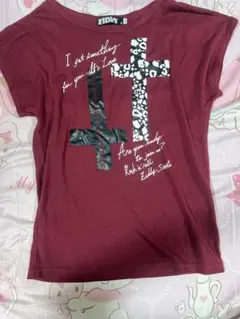 ZIDDY 半袖Tシャツ ボルドー クロスプリントのサムネイル