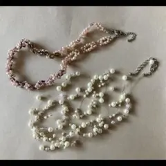 ネックレス チョーカー ビーズ アクセサリー パール ピンク系 2点