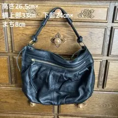 黒いレザーショルダーバッグ　ハンドバッグ　サザビー　シボ