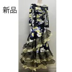 新品 セットアップ 黒に黄色花柄 スタンダード モダン 衣装 パーティ 発表会