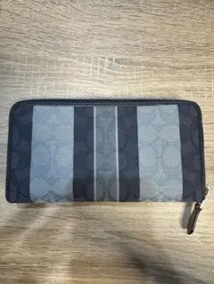 COACH ストライプ 長財布 ネイビー/グレー
