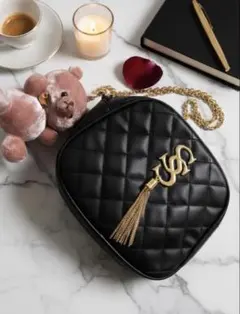 【美品✨】キルティング ショルダーバッグ 黒 くまチャーム付 地雷 量産型