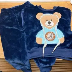 パジャマ　もこもこ　セットアップ　ベビー　キッズ　60 70 くまさん　ブルー