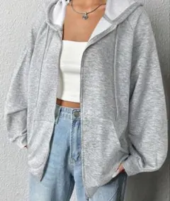 グレー ジップアップパーカー　3XL
