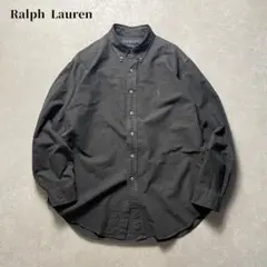 RalphLaurenオックスフォードボタンダウンシャツ後染め墨黒グレー刺繍ロゴ