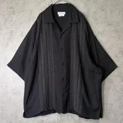 リネン レーヨン キューバシャツ 刺繍デザイン 黒 - メルカリ