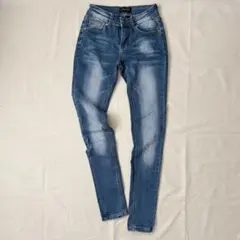スキニーデニムパンツ ストレッチ 00サイズ ブルー 海外ガール風 カジュアル