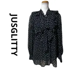 美品 JUSGLITTY ジャスグリッティー フリルドットシアーブラウス 黒 M