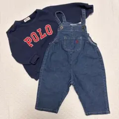 【2点セット】POLO ロゴトレーナー　オーバーオール　デニム生地