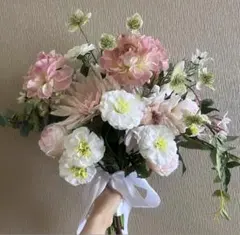 【美品】ウエディングブーケ　ホワイト　ピンク系造花 前撮り 結婚式