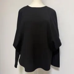 未使用級 オペークドットクリップ ケープ袖 ドルマンブラウス 黒 M