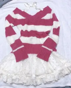 LIZLISA doll ビッグリボン　オフショルダー￼ ニット　ピンク　起毛