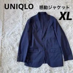 #B1 美品 ユニクロ 感動ジャケット スリムフィット ウールライク ネイビー