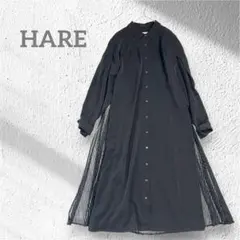 HARE ハレ レース切り替え ロングシャツワンピース ブラック 紐なし 黒のサムネイル