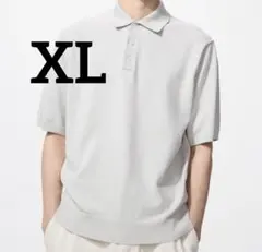 【美品】ユニクロ ウォッシャブルニット ポロセーター 半袖 ライトグレー XL