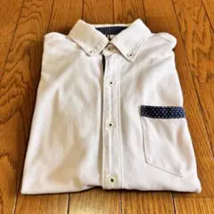 メンズ半袖シャツ 淡いピンク ドット柄 Sサイズ