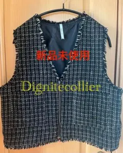 美品】INDIVI ミックス ツイードジレ 大きいサイズ 13号 金ボタン