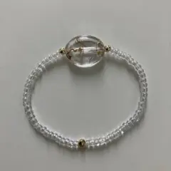 ハンドメイドビーズブレスレット　ホワイト　ゴールド