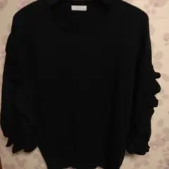 レディース紺 フリル袖 長袖ニット【4L】