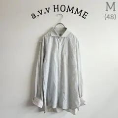 アーヴェヴェオム 長袖シャツ 薄手 ストライプ 折り返し コットン素材