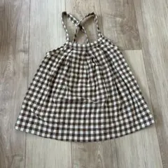 美品☆オーガニックズー オリーブ ギンガムチェック柄ワンピース 