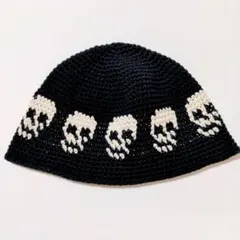 クラッシャーハット クロシェハット ニット帽 帽子 古着 グランジ 骸骨 スカル