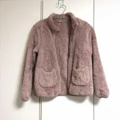 エニファム140 フリースジャケット ピンク 猫モチーフ