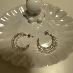 パールクリスタルフープピアス