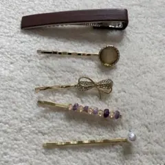 ヘアアクセサリーセット - レザークリップとビジューヘアピン