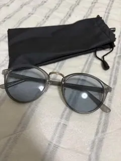グレー ラウンドサングラス 収納袋付き
