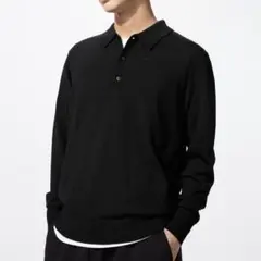 ユニクロ UNIQLO メリノニットポロシャツ セーター 長袖 ブラック