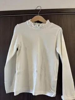 ホワイト フリル襟 長袖カットソー