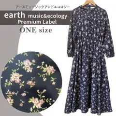 美品✨アースミュージックアンドエコロジー 花柄 ワンピース ネイビー F ロング
