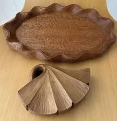 木製　銀杏いちょう型　爪楊枝入れ　波型菓子トレイ　セット　お菓子入れ❣️