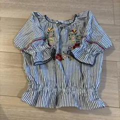 GLOBAL WORK 刺繍入りストライプトップス