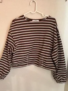 ブラウンホワイトボーダー長袖トップス