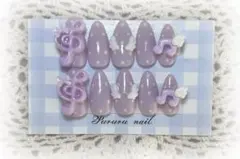 #52【現品販売】ウィッシュコア ネイルチップ 平成女児 音符 紫 羽 水玉