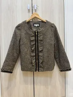 ロペピクニック ノーカラージャケット ブラウン ツイード 38 M〜Lサイズ
