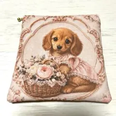 フラットポーチ　ダックスフンド　 両面パネル　❤️ハンドメイド