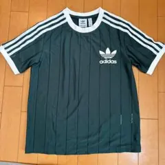アディダス　Tシャツ　半袖　緑　ストライプ　スポーティ　カジュアル　ミニT