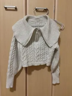 ナイスクラップ ビッグ衿ＺＩＰＵＰニット ホワイト