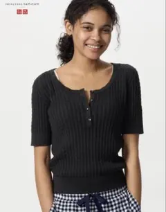 ユニクロ プリンセスタムタム ヘンリーネックセーター リブ編みニット☆S