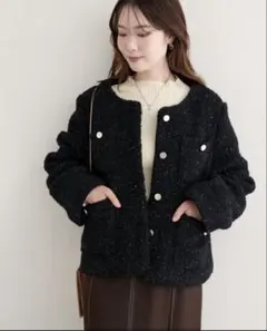新品♡natural couture ラメリングボアノーカラージャケット