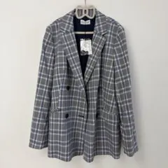 【新品】PLST フロントダブルジャケット グレンチェックMグレー×ブルーのサムネイル